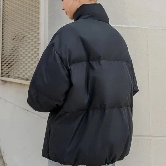 Contemporary Zip up Drawstring Hem Flap Pocket Puffer Coat Comfy fall winter - Picture 5 of 11